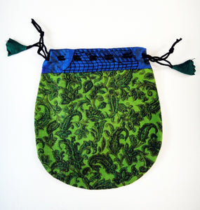 Silk Sari Large Drawstring Pouch Bag