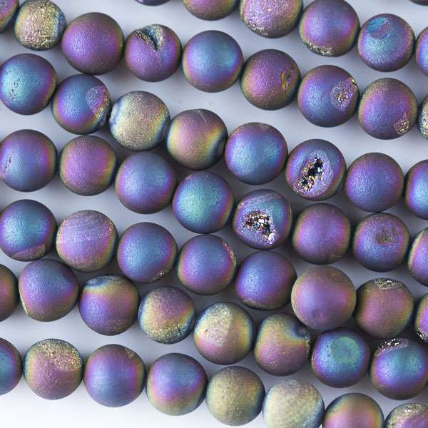 Royal Aura Agate 10mm Round Beads with Druzy