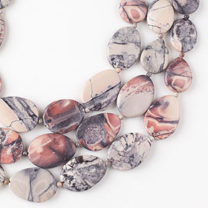 Exotica Porcelain Jasper Beads - strand of 20x30mm and 30x40mm free-form, graduated slab beads alternating with 4mm round beads