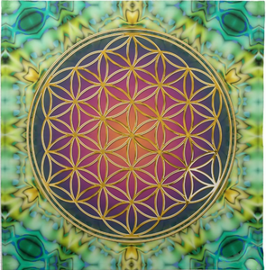 Flower of Life Tarot Cloth Sacred Geometry Green and Gold Fractal