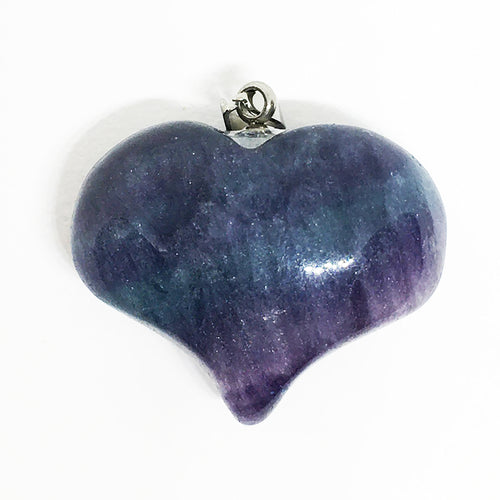 Fluorite Puffy Heart Pendant in blue and purple hues