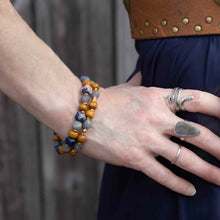 Load image into Gallery viewer, Sunset Sodalite, Frosted Sunset Sodalite and Frosted Tigers Eye Bracelets - Stacking Pair
