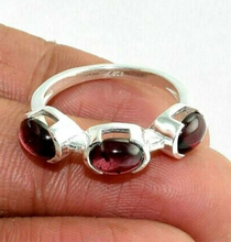 Load image into Gallery viewer, Garnet Ring 3 oval garnets sterling silver ring size 8.25