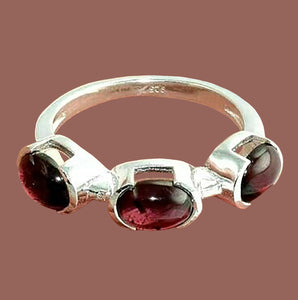Garnet Ring 3 oval garnets sterling silver ring size 8.25