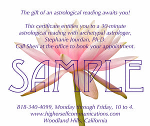 Gift Certificate for a 30-Minute Astrological Reading with Dr. Stephanie Jourdan