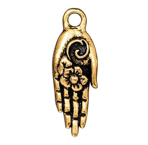 Blossom hand Gold Plated Pewter Charm with Antique Finish