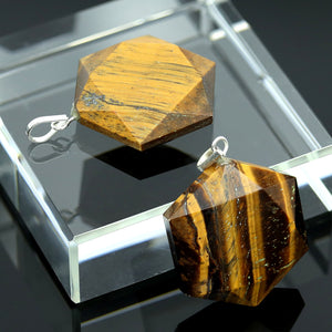 Golden Tigers Eye Pendant Faceted Hexagon