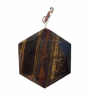 Golden Tigers Eye Pendant Faceted Hexagon