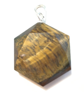 Golden Tigers Eye Pendant Faceted Hexagon