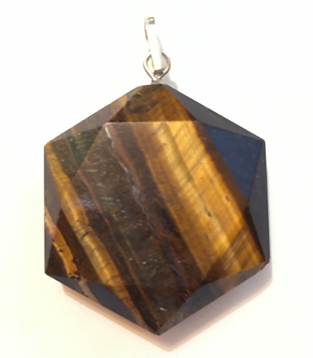 Golden Tigers Eye Pendant Faceted Hexagon