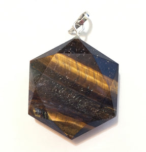 Golden Tigers Eye Pendant Faceted Hexagon