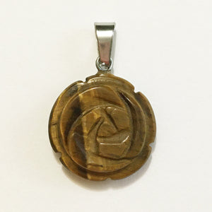 Golden Tigers Eye Pendant Carved Rose Size Small