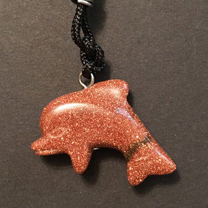 Goldstone Dolphin Pendant Necklace on Black Cord aka Dolphin Fetish