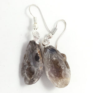 Druzy Earrings Super Sparkly Grey Agate Geode with Silver Ear Wires