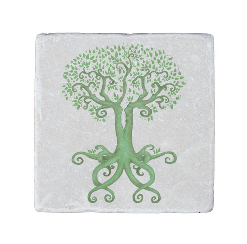 Tree of Life and Love Stone Coaster in Green