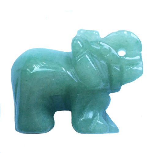 Green Aventurine Elephant Figurine with raised trunk