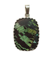 Butterfly Wing Pendant Green Banded Urania Leilus Medium Rectangle