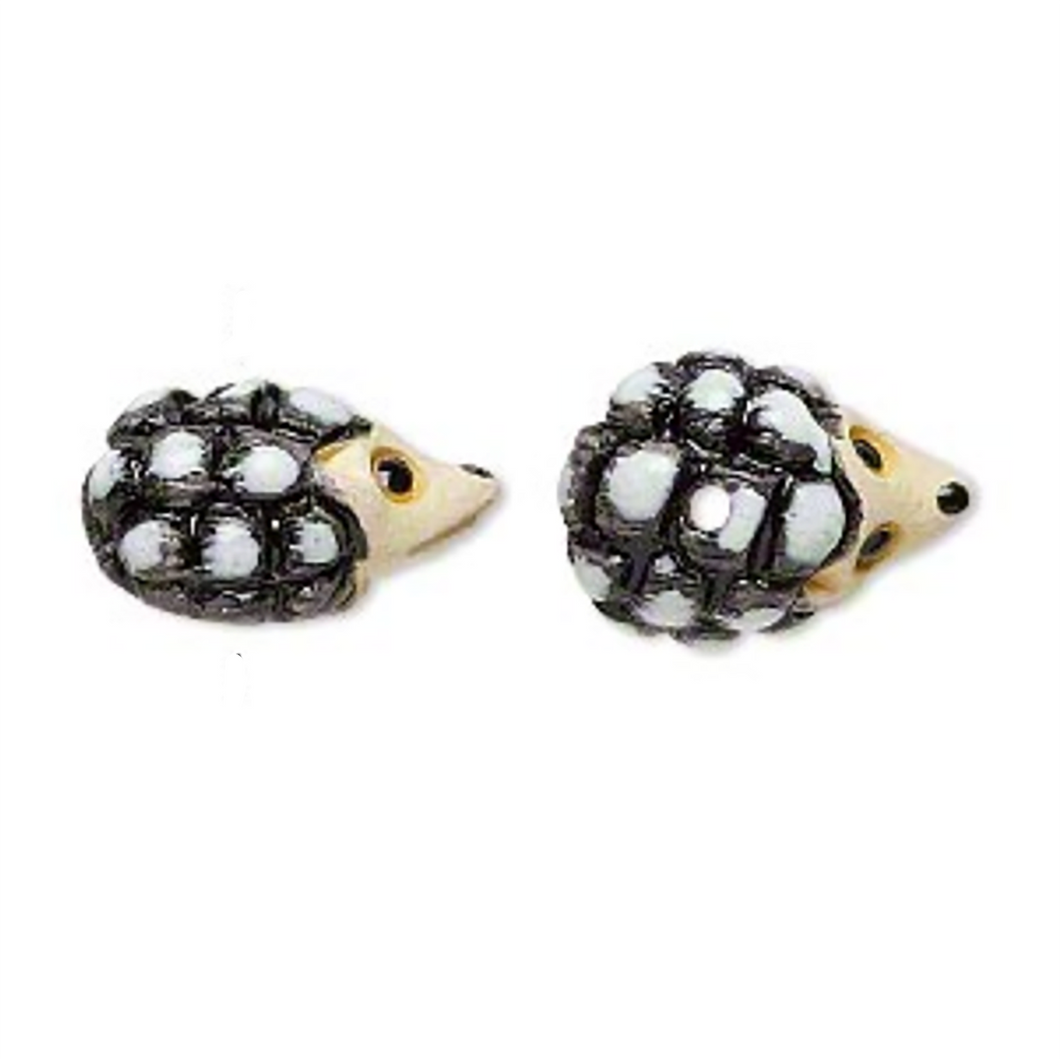 Hedgehog Ceramic Bead pair of beads