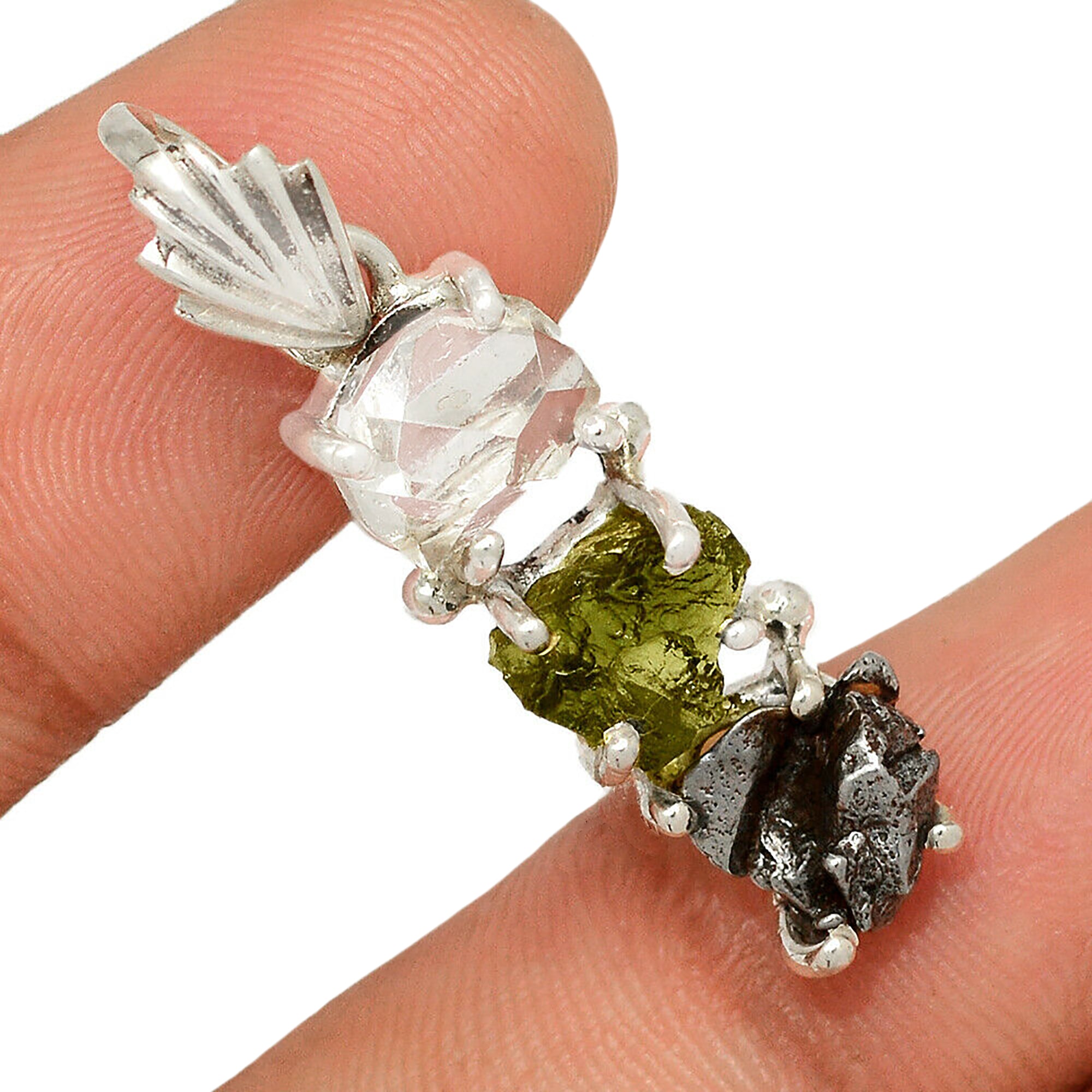 Czech Moldavite, Herkimer and Meteorite Ring and newest Pendant