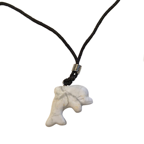 White Howlite Dolphin Pendant Necklace on Black Cord aka Dolphin Fetish