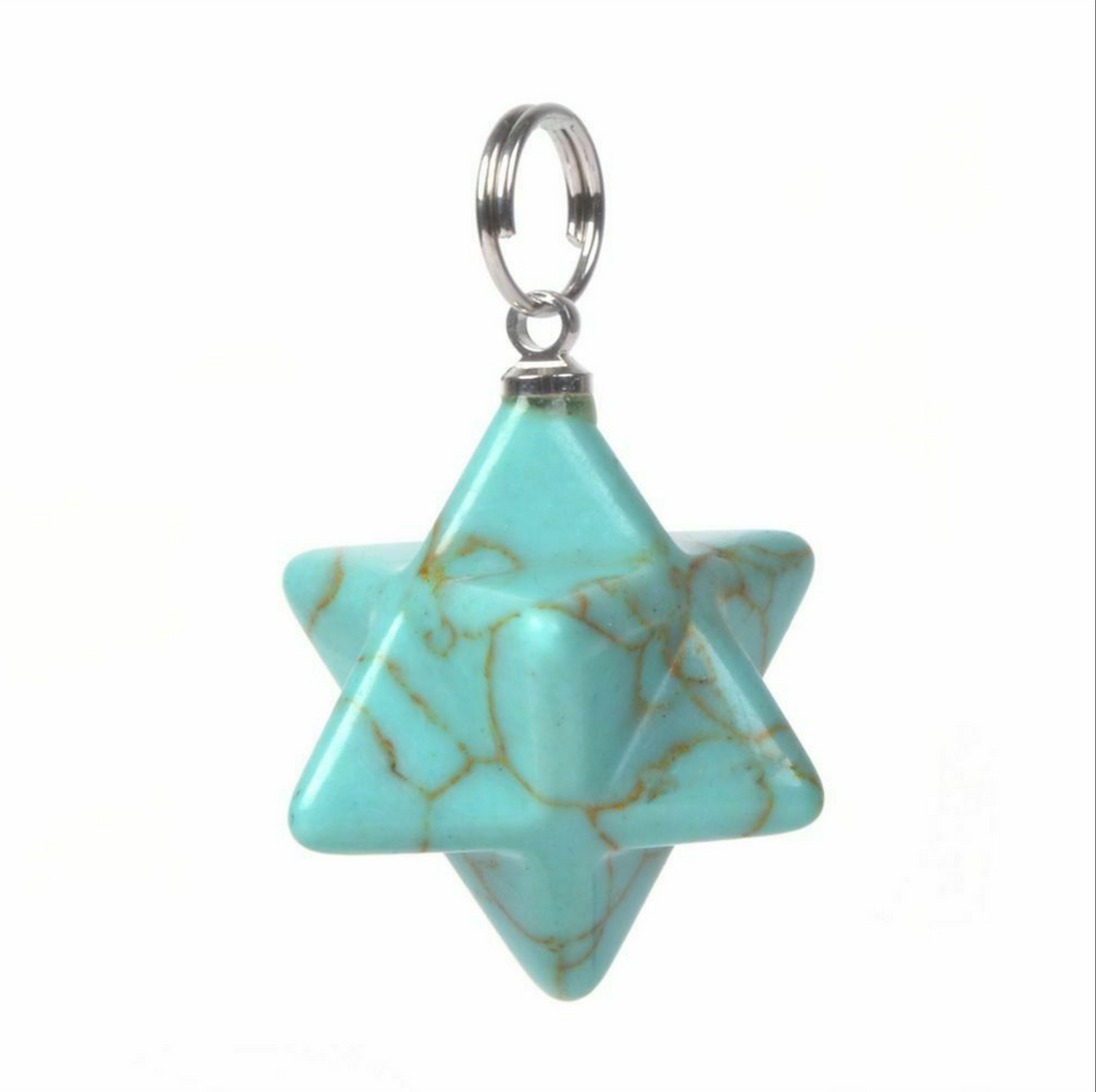 Howlite Merkaba Pendant dyed turquoise - Sacred Geometry Star of David