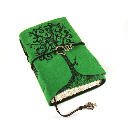 Celtic Journal in Emerald Green Color Handmade Suede Leather Swirl Tree Journal