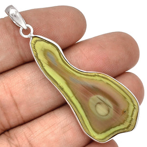 Royal Imperial Jasper 2-1/4 Inch Free-Form Pendant in Sterling Silver Setting