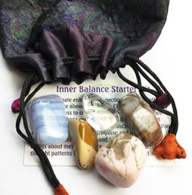 Load image into Gallery viewer, Stones for Inner Balance - Starter set of five stones in a silk sari drawstring pouch