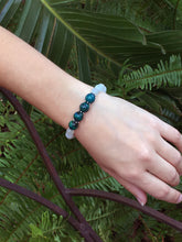 Load image into Gallery viewer, June Birthstone Moonstone and Chrysocolla Bracelet with Silver Spacers and Clasp