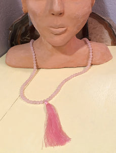 Rose Quartz 8mm Prayer Beads Mala with long Pink Tassel