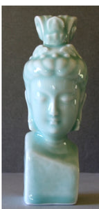 Kwan Yin Bust on a Pedestal in Celadon Glaze