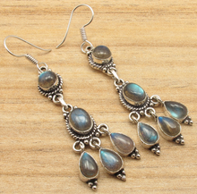 Load image into Gallery viewer, Labradorite Earrings Tiered Dangles