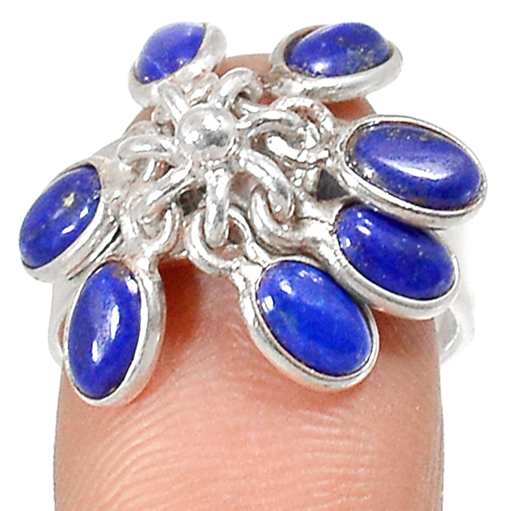 Lapis Lazuli Ring Flower Sterling Silver Ring Size 7 Setting