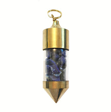 Load image into Gallery viewer, Gold plated Capped Bottle Pendant filled with Lapis Lazuli Chips