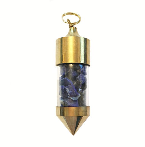Gold plated Capped Bottle Pendant filled with Lapis Lazuli Chips