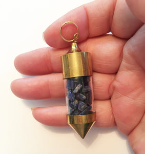 Gold plated Capped Bottle Pendant filled with Lapis Lazuli Chips