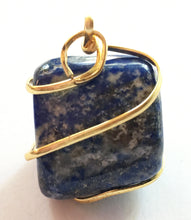 Load image into Gallery viewer, Lapis Lazuli Tumbled Stone in Gold Wire Wrap