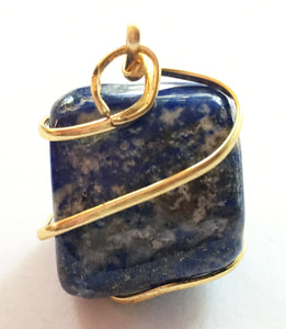 Lapis Lazuli Tumbled Stone in Gold Wire Wrap