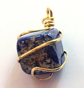 Lapis Lazuli Tumbled Stone in Gold Wire Wrap