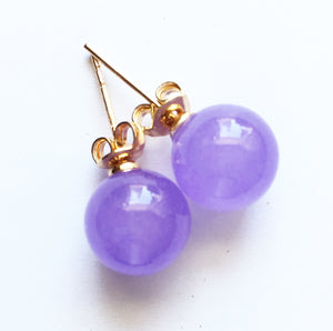 Lavender Jade Earrings 10mm Round 14k Gold Plated Sterling Silver