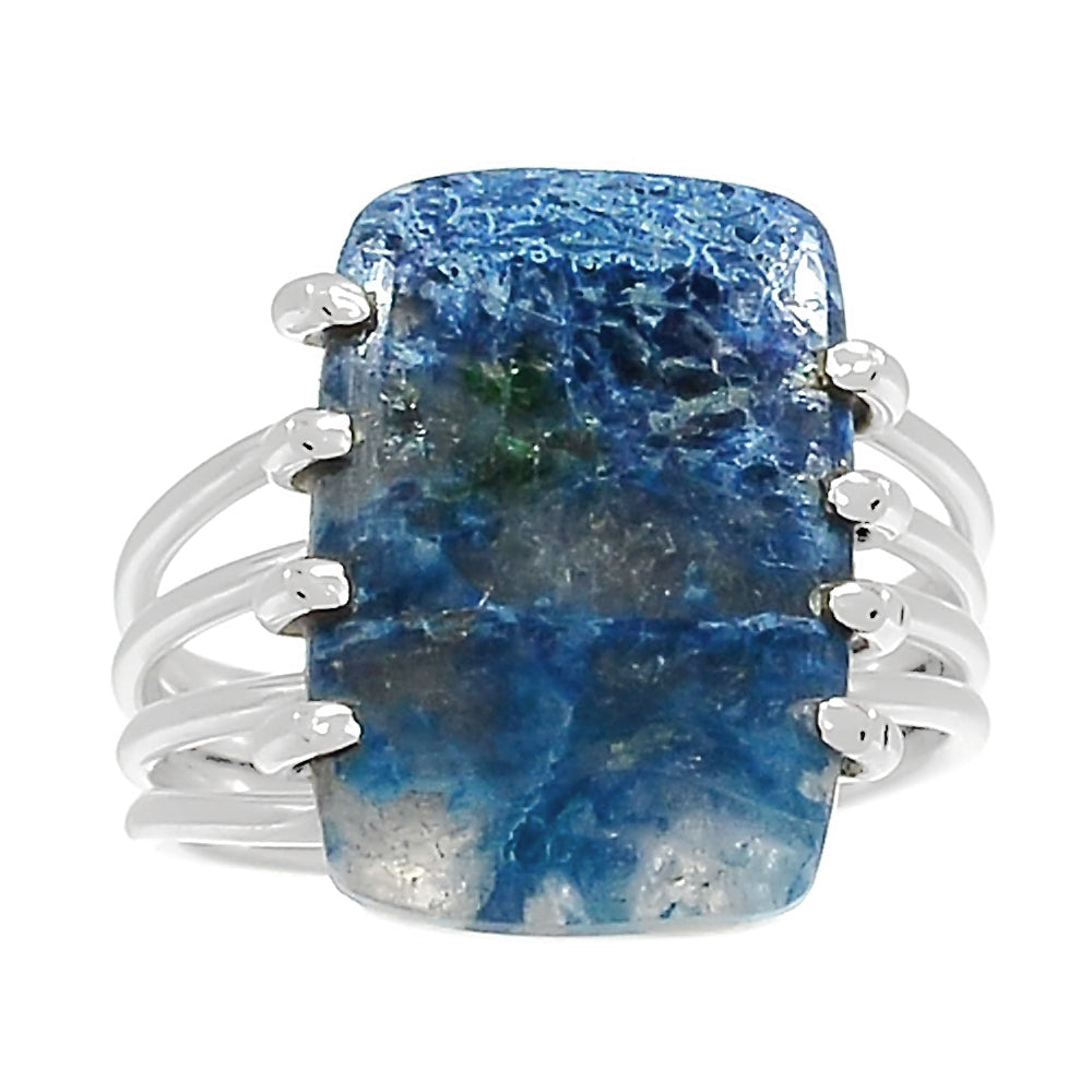 Lightning Azurite with Quartz ring size 8 in sterling silver