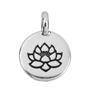 Lotus Pendant Necklace Silver Plated Pewter Round Charm