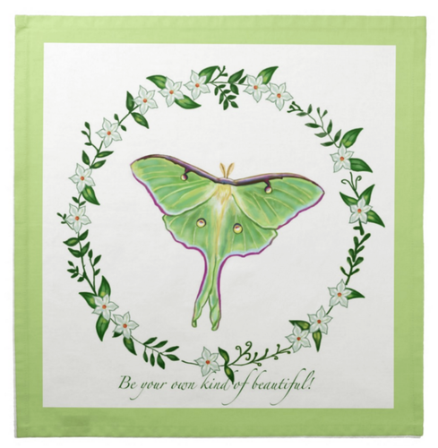 Luna Moth with Green Border Cotton Tarot Cloth: 