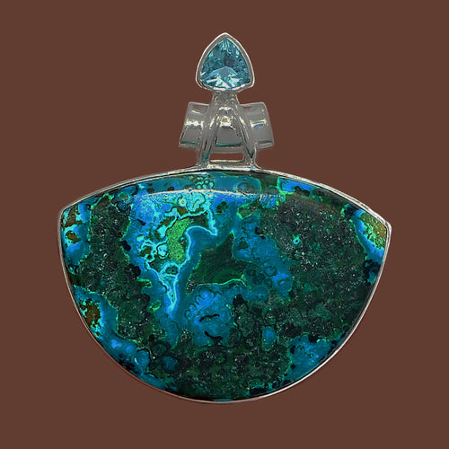 Malachite in Chrysocolla Pendant Bowl Shape with Blue Topaz Accent