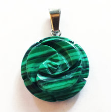 Load image into Gallery viewer, Malachite Pendant Carved Rose Small Size
