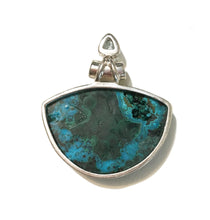 Load image into Gallery viewer, Malachite in Chrysocolla Pendant Bullnose Shape with Blue Topaz Accent