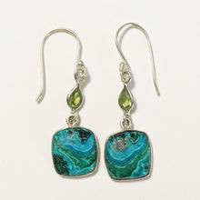 Load image into Gallery viewer, Malachite in Chrysocolla Earrings with Peridot Accents