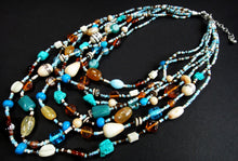 Load image into Gallery viewer, Malala Glass, Agate and Bone Necklace in Blue Tones