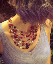 Load image into Gallery viewer, Malala Glass, Agate and Bone Necklace in Red Tones