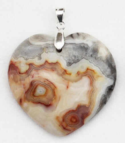 Mexican Crazy Lace Agate Pendant Heart with glassy polish